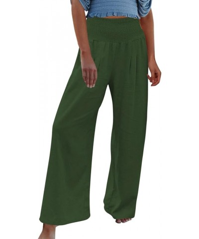 Women Linen Palazzo Pants Summer 2023 Boho Wide Leg High Waist Casual Flowy Lounge Pant Trousers with Pocket K04-green $6.66 ...