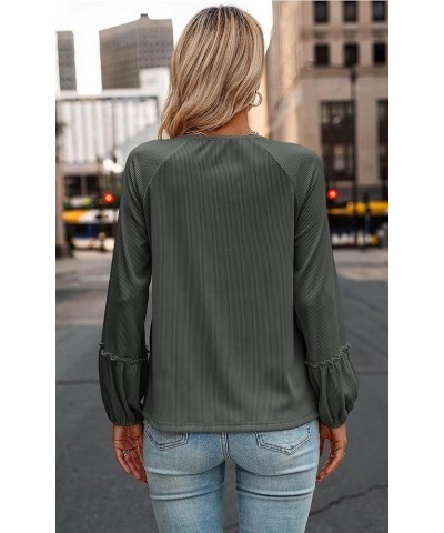 Women Long Sleeve Tops - Henley V Neck Shirt Casual Fall 2023 Solid Blouse Button Down Smocked Tunics Dark Gray $16.49 Tops