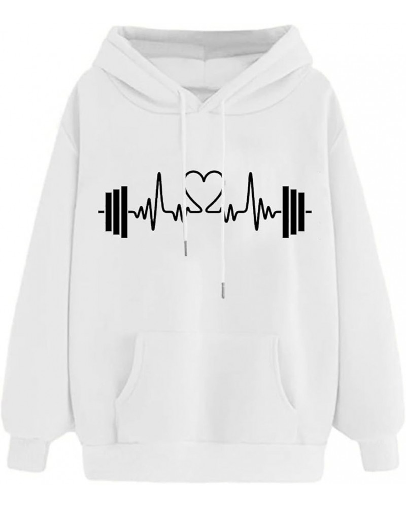 Womens Hoodies 2024 Valentines Cute Heart Sweatshirts Casual Drawstring Comfy Long Sleeve Tops Pullover With Pockets 10 White...