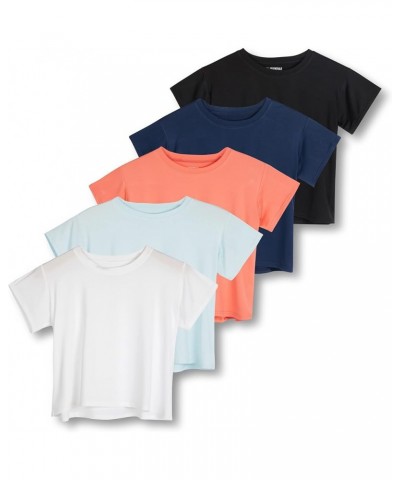 5 Pack: Women's Dry Fit Crop Top - Short Sleeve Crew Neck Stretch Athletic Tee (Available in Plus Size) Plus Size Set 3 $18.3...