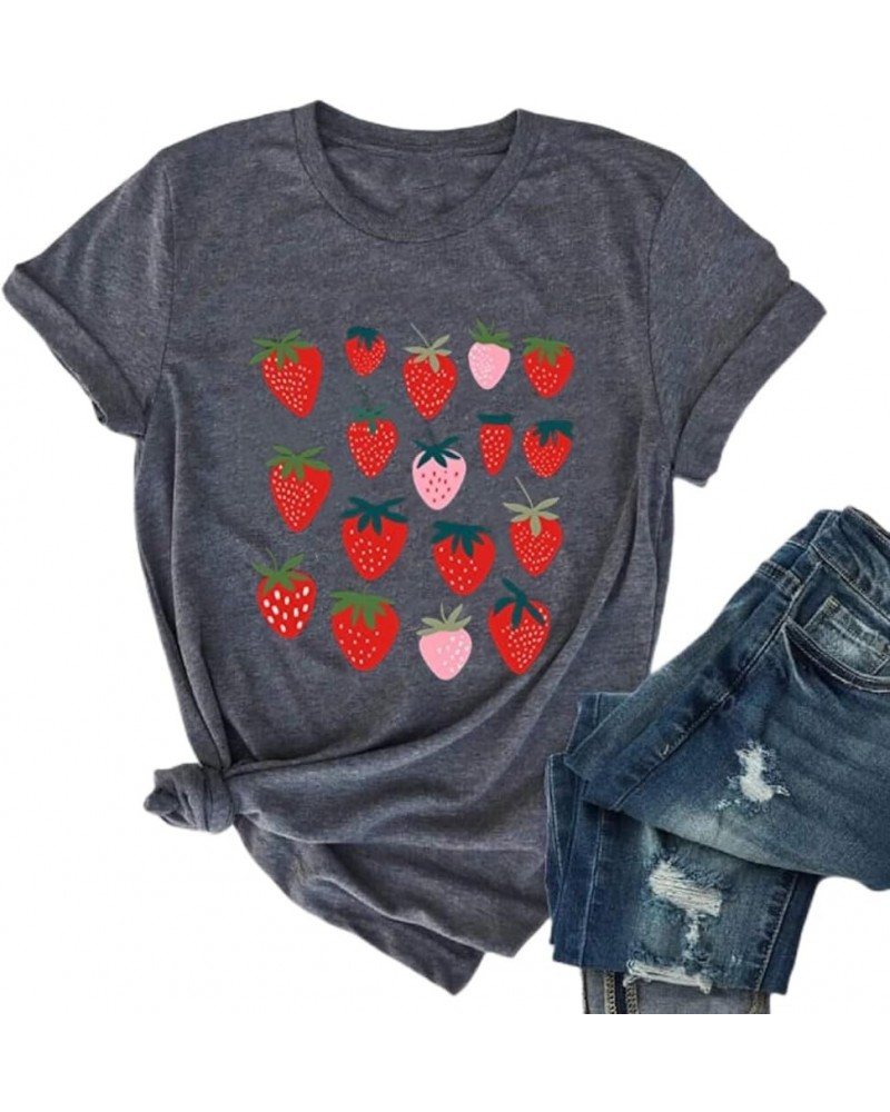 Strawberry Shirt Womens Cute Fruit Tshirt Feeling Berry Good Graphic Gift Tee Tops Dark Grey $12.53 T-Shirts