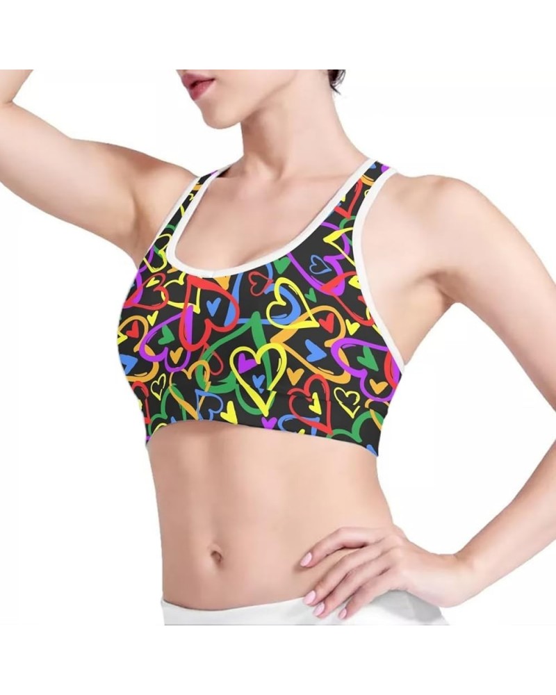 Womens Padded Sports Bras Yoga Workout Crop Tank Tops for Running S-6XL Rainbow Flag Lgbt Gay Pride Flags Love Hearts $8.40 A...