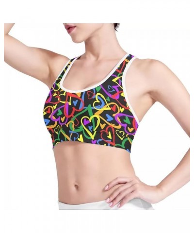 Womens Padded Sports Bras Yoga Workout Crop Tank Tops for Running S-6XL Rainbow Flag Lgbt Gay Pride Flags Love Hearts $8.40 A...