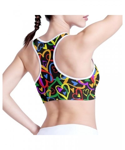 Womens Padded Sports Bras Yoga Workout Crop Tank Tops for Running S-6XL Rainbow Flag Lgbt Gay Pride Flags Love Hearts $8.40 A...