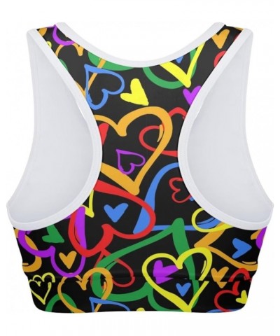 Womens Padded Sports Bras Yoga Workout Crop Tank Tops for Running S-6XL Rainbow Flag Lgbt Gay Pride Flags Love Hearts $8.40 A...