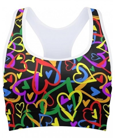 Womens Padded Sports Bras Yoga Workout Crop Tank Tops for Running S-6XL Rainbow Flag Lgbt Gay Pride Flags Love Hearts $8.40 A...