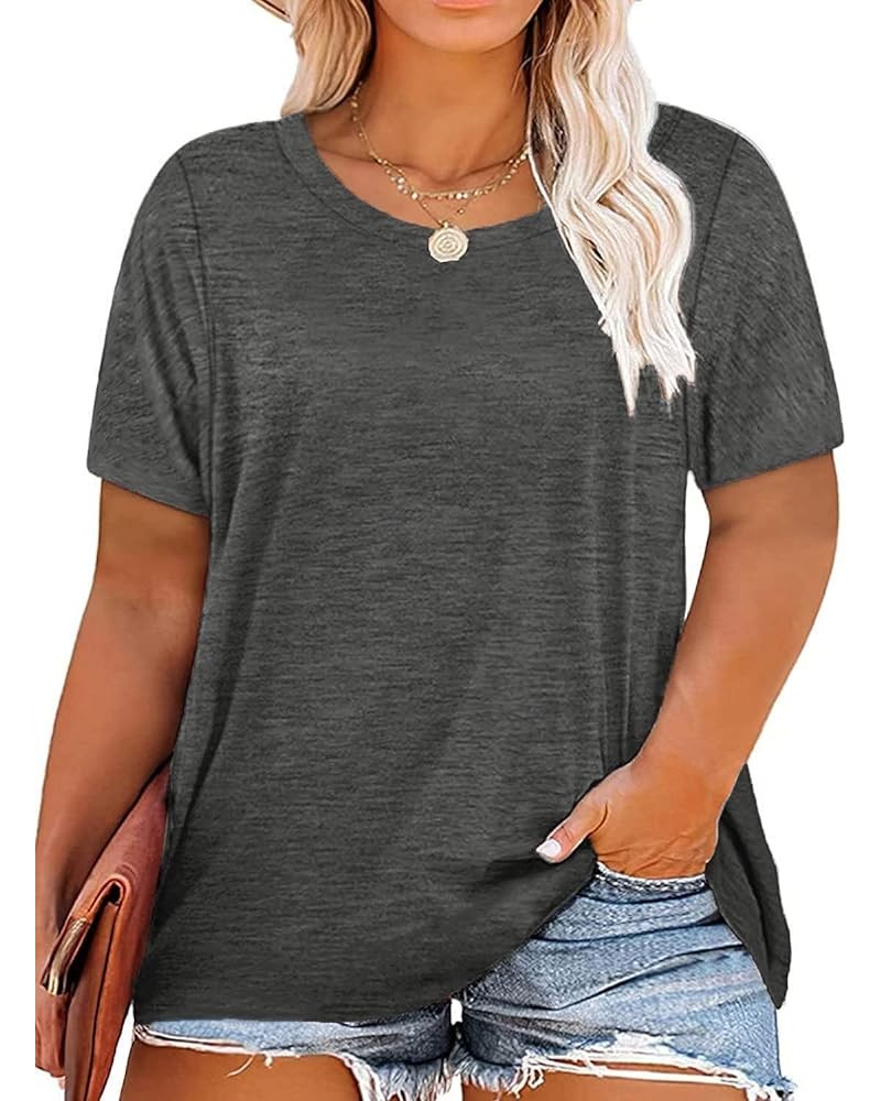 Plus Size Summer T Shirts Women Tops Short Sleeve Round Neck Casual Loose Fit Tee Tshirts Tunic 01-dark Grey $16.52 T-Shirts