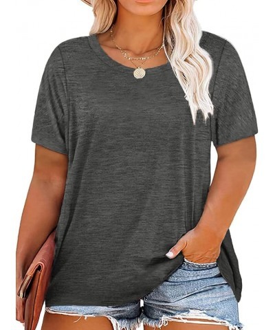 Plus Size Summer T Shirts Women Tops Short Sleeve Round Neck Casual Loose Fit Tee Tshirts Tunic 01-dark Grey $16.52 T-Shirts