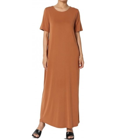 S~3X Sleeveless Short Sleeve Modal Jersey Round Neck Maxi T-Shirt Dress Almond $15.05 Dresses