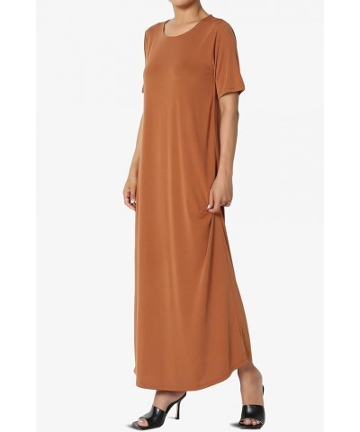 S~3X Sleeveless Short Sleeve Modal Jersey Round Neck Maxi T-Shirt Dress Almond $15.05 Dresses