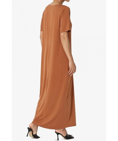 S~3X Sleeveless Short Sleeve Modal Jersey Round Neck Maxi T-Shirt Dress Almond $15.05 Dresses