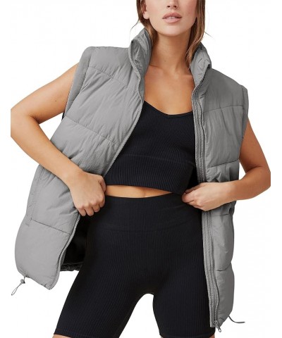 Womens Puffer Vests Sleeveless Puffy Jackets Stand Collar Zipper Coats Grey $14.34 Vests