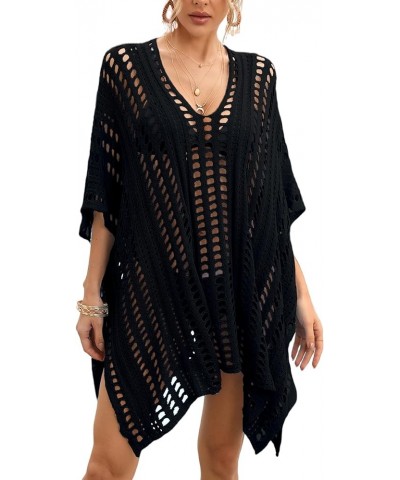 Wonens Beach Club Perspective Casual Cover Bikini Cover-up Net Knit Coverups Large Hole Mesh Mesh Black 01 $11.76 Swimsuits