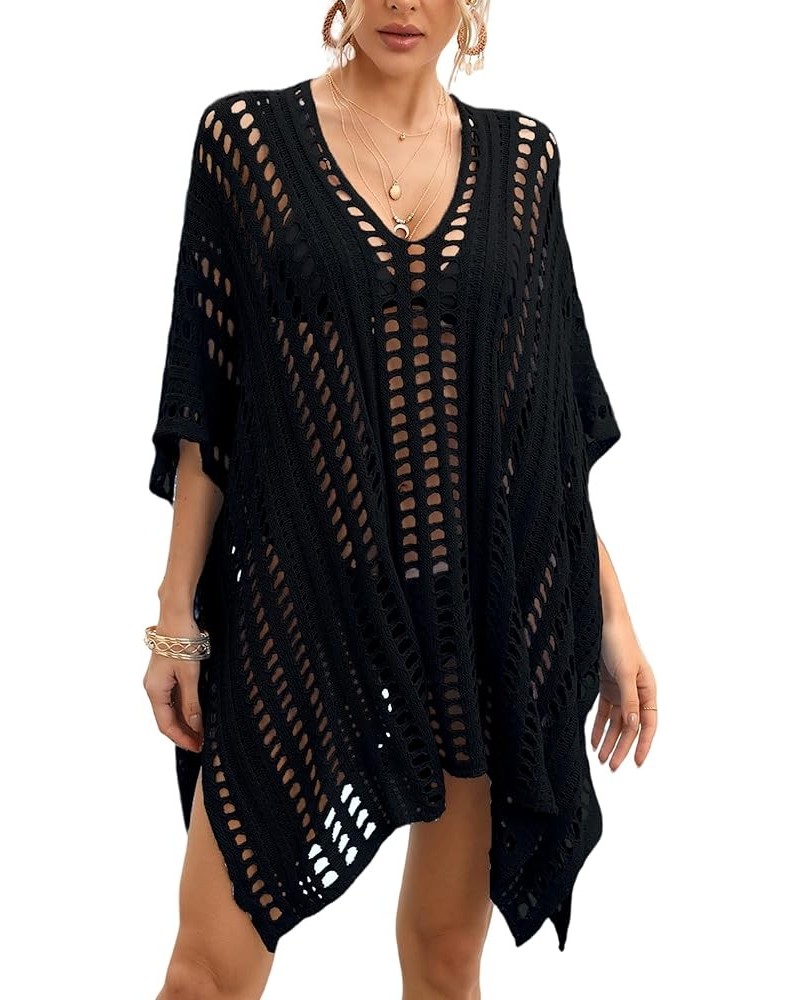 Wonens Beach Club Perspective Casual Cover Bikini Cover-up Net Knit Coverups Large Hole Mesh Mesh Black 01 $11.76 Swimsuits