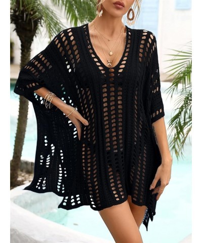 Wonens Beach Club Perspective Casual Cover Bikini Cover-up Net Knit Coverups Large Hole Mesh Mesh Black 01 $11.76 Swimsuits