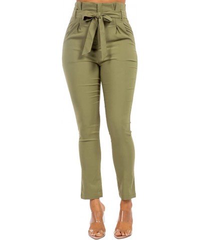 Women's High Waist Bow-Tie Paper Bag Waist Casual Stretch Pants Trousers for Women with Spandex Lt. Olive 62002 $19.46 Pants