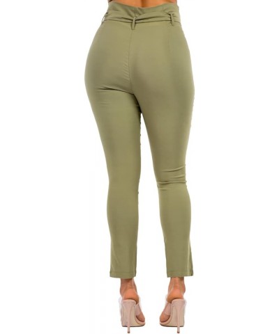 Women's High Waist Bow-Tie Paper Bag Waist Casual Stretch Pants Trousers for Women with Spandex Lt. Olive 62002 $19.46 Pants