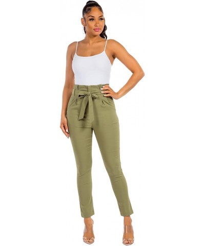 Women's High Waist Bow-Tie Paper Bag Waist Casual Stretch Pants Trousers for Women with Spandex Lt. Olive 62002 $19.46 Pants