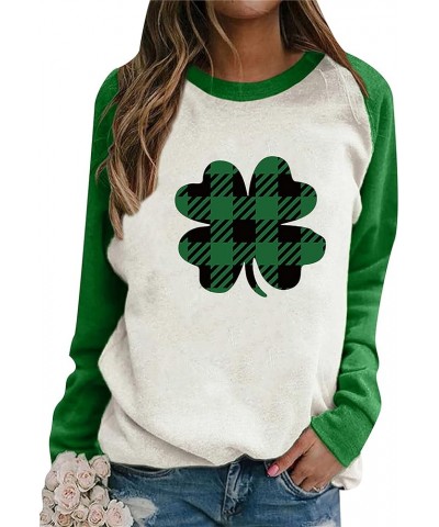 Women’s Shamrock Crew Neck Long Sleeve Shirt Casual Tunic Pullover Clover St Patricks Day Loose Sweatshirt Plaid Clover $14.1...