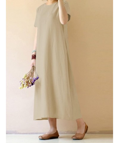 Summer Dresses for Women V Neck Beach Dress Bohemian Side Slit Maxi Dress with Pockets D-beige $16.10 Dresses