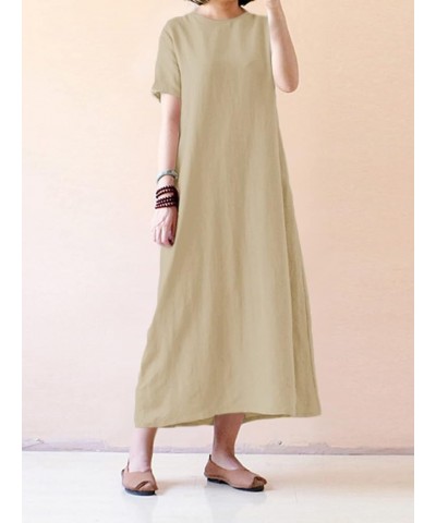 Summer Dresses for Women V Neck Beach Dress Bohemian Side Slit Maxi Dress with Pockets D-beige $16.10 Dresses