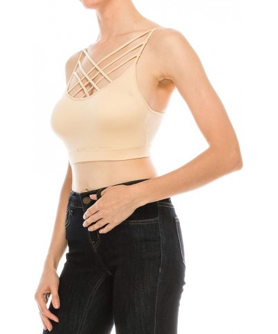 Seamless Triple Criss Cross Bralette Cutout Caged Cami Crop Top for Women, Plus Size Padded Seamless Triple Criss Cross Brale...