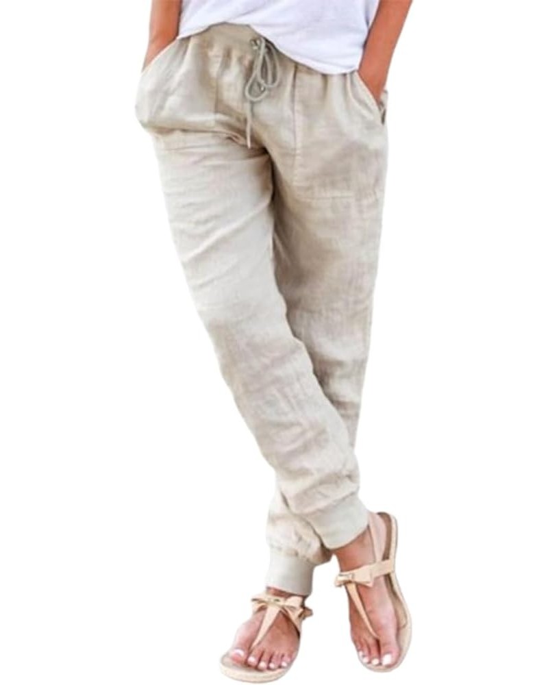 Linen Jogger Pants for Womens Drawstring Elastic Waist Capri Tapered Pants Casual Solid Trousers with Pockets A1 Khaki $11.25...