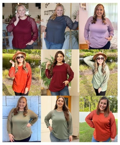 Womens-Plus-Size-Tops Lace Long Sleeve Waffle Knit Dressy Shirts Casual Raglan Trendy Blouses 01_oatmeal $18.20 Tops