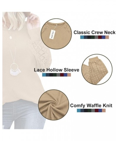 Womens-Plus-Size-Tops Lace Long Sleeve Waffle Knit Dressy Shirts Casual Raglan Trendy Blouses 01_oatmeal $18.20 Tops