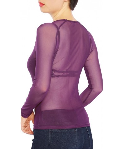 May&Maya Women's Long Sleeve Pure Mesh Blouse Purple $8.69 Blouses