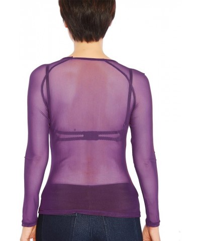 May&Maya Women's Long Sleeve Pure Mesh Blouse Purple $8.69 Blouses