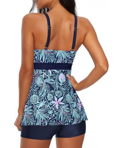 Womens Athletic Swimsuits for Women Two Piece Tankini with High Waisted Boyshorts Floral Printed Bathing Suits A4 Blue Red Fl...