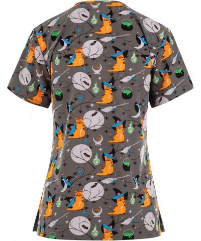 Halloween Scrub Tops Women V-Neck Pumpkin Printed 2023 Nurse Working Uniforms Pockets Holiday Stretchy Tee Shirt 01-gray $6.2...