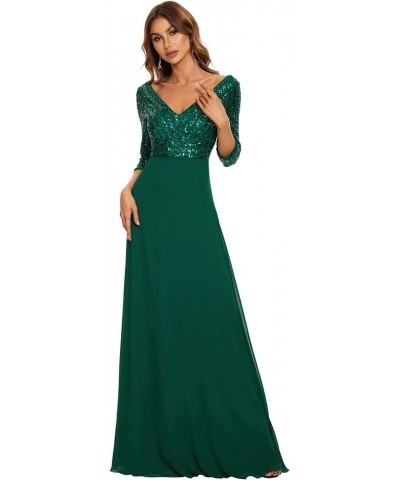 Women's Elegant V-Neck Long Sleeve Sequin Evening Party Dress 0751 Dark Green $33.04 Dresses