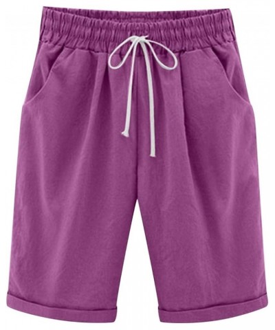 Running Shorts for Women Pack, Women's Drawstring Linen Bermuda Shorts for Women Elastic Waist Summer Cotton Short Purple $9....