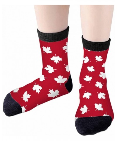 Red Striped Crew Socks for Woman Size 6-8 Christmas Tree Moose Snowflake Dots Lines Girls Socks Maple Leaf Red $8.24 Activewear