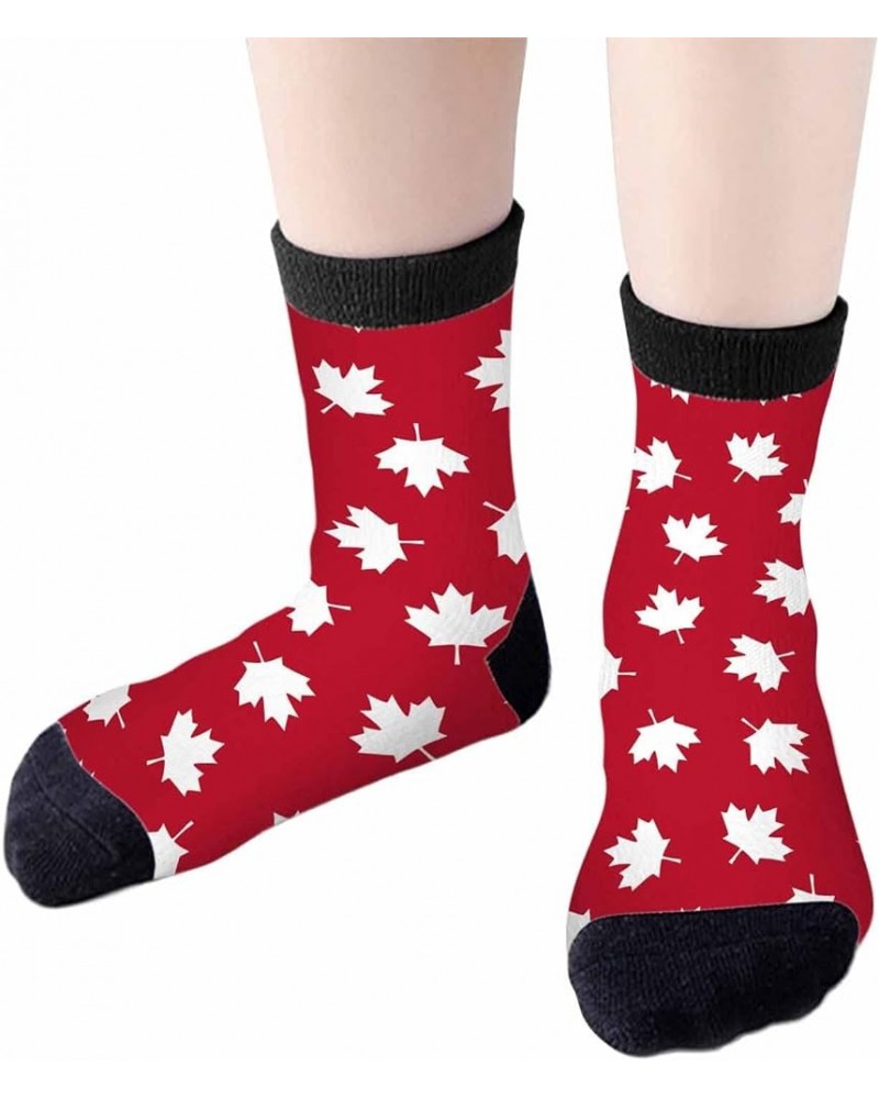 Red Striped Crew Socks for Woman Size 6-8 Christmas Tree Moose Snowflake Dots Lines Girls Socks Maple Leaf Red $8.24 Activewear