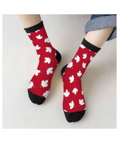 Red Striped Crew Socks for Woman Size 6-8 Christmas Tree Moose Snowflake Dots Lines Girls Socks Maple Leaf Red $8.24 Activewear