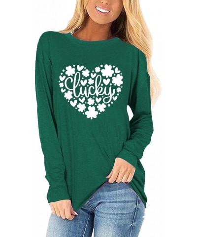 Womens St Patrick's Day Shirts Long Sleeve Heart Lucky Clover T-Shirts Crewneck Leopard Plaid Shamrock Tee Shirts Tops Green ...