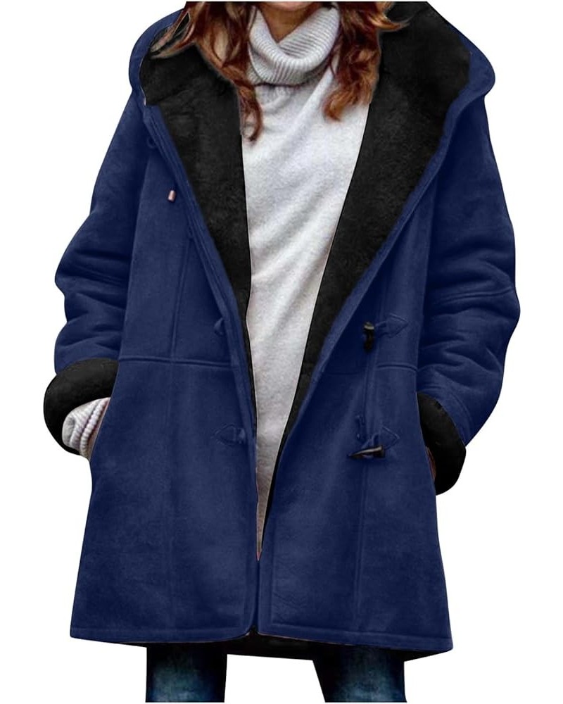 Womens Winter Coats Casual Fleece Thicken Hooded Long Sleeves Coat with Pockets Plus Size Comfy Warm Jacket Overcoat Eblue $1...