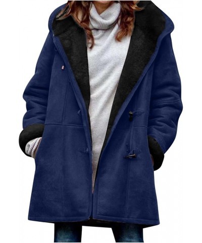 Womens Winter Coats Casual Fleece Thicken Hooded Long Sleeves Coat with Pockets Plus Size Comfy Warm Jacket Overcoat Eblue $1...