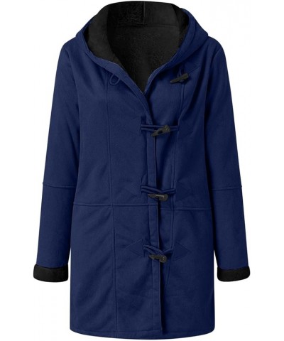 Womens Winter Coats Casual Fleece Thicken Hooded Long Sleeves Coat with Pockets Plus Size Comfy Warm Jacket Overcoat Eblue $1...