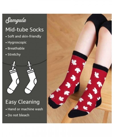 Red Striped Crew Socks for Woman Size 6-8 Christmas Tree Moose Snowflake Dots Lines Girls Socks Maple Leaf Red $8.24 Activewear