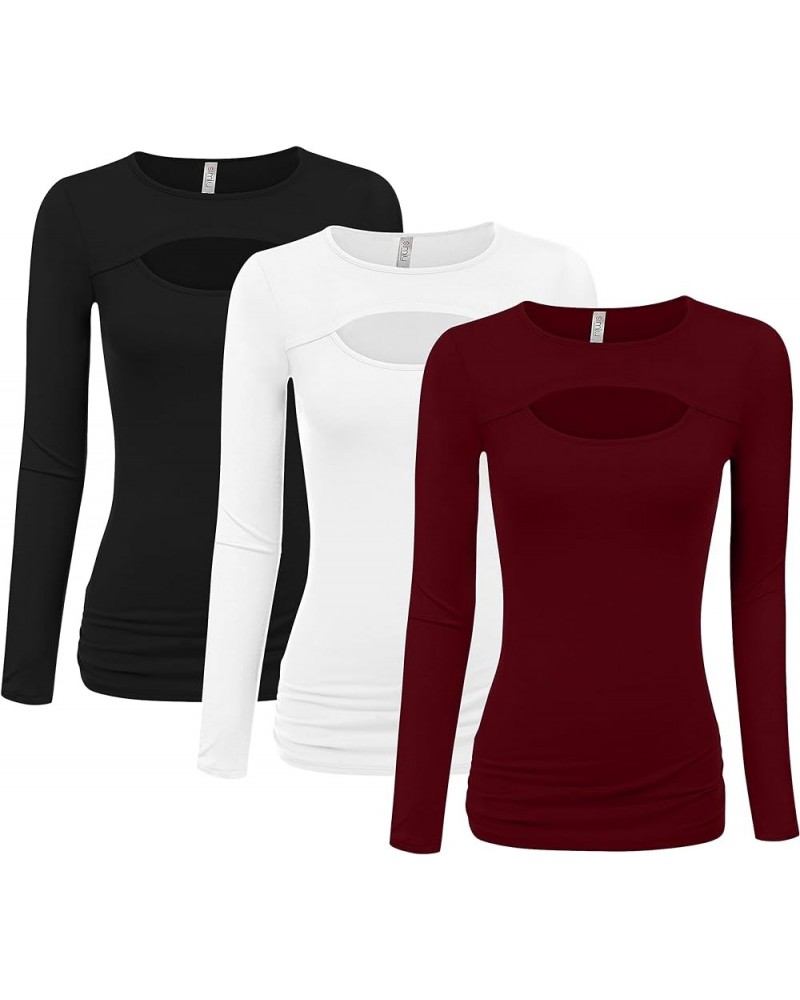 Womens Keyhole Top Short and Long Sleeve Tops Reg and Plus Size Top for Fall Winter Summer Everyday Black, Burgundy, White $1...