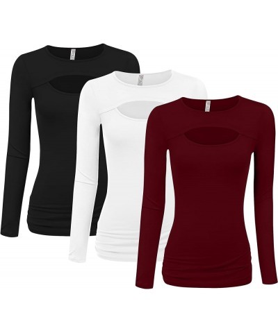 Womens Keyhole Top Short and Long Sleeve Tops Reg and Plus Size Top for Fall Winter Summer Everyday Black, Burgundy, White $1...