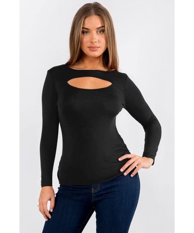 Womens Keyhole Top Short and Long Sleeve Tops Reg and Plus Size Top for Fall Winter Summer Everyday Black, Burgundy, White $1...