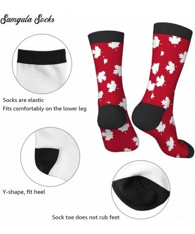 Red Striped Crew Socks for Woman Size 6-8 Christmas Tree Moose Snowflake Dots Lines Girls Socks Maple Leaf Red $8.24 Activewear