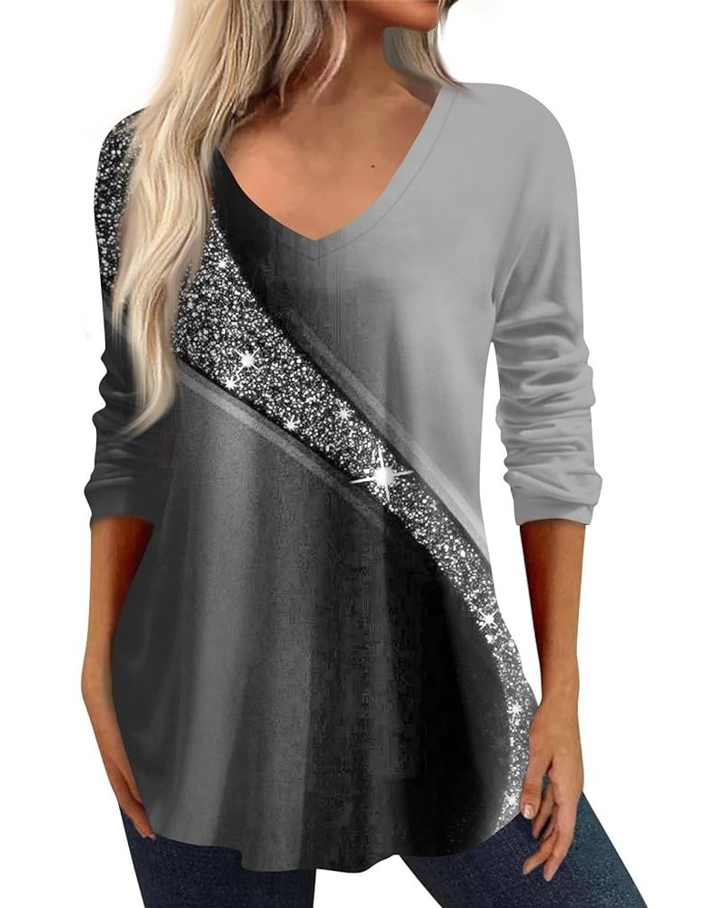 Womens Tops Fashion 3/4 Sleeve V Neck Print Shirts Casual Trendy Print Blouses Three Quarter Length T Shirt 01-gray $11.99 Ac...