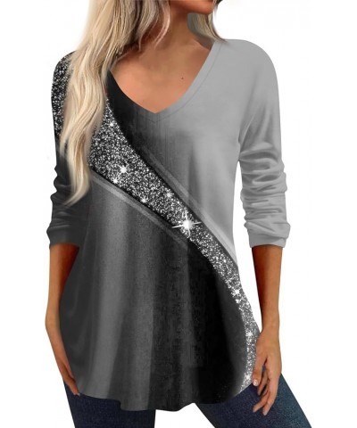 Womens Tops Fashion 3/4 Sleeve V Neck Print Shirts Casual Trendy Print Blouses Three Quarter Length T Shirt 01-gray $11.99 Ac...