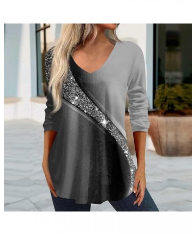 Womens Tops Fashion 3/4 Sleeve V Neck Print Shirts Casual Trendy Print Blouses Three Quarter Length T Shirt 01-gray $11.99 Ac...